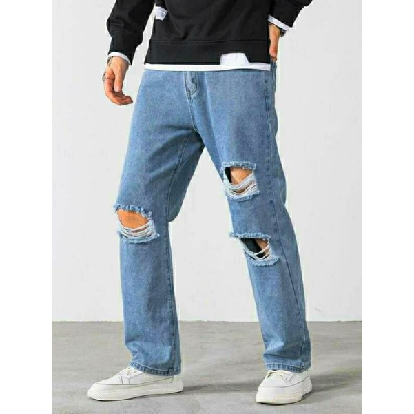 CELANA SOBEK PRIA RIPPED JEANS STANDAR REGULER BASIC 28-38