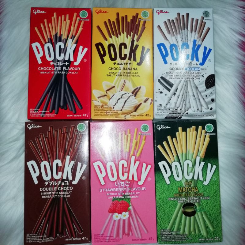 

Pocky coklat, strawberry, macha, double coklat, cookies & cream pocky watermelon colourfull brown sugar