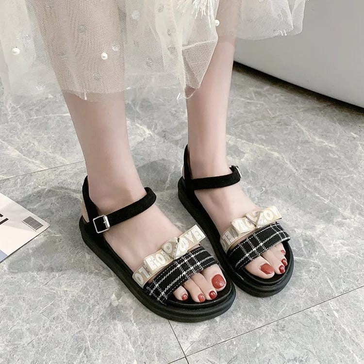 Sandal Wedges LOVE / Wedges Wanita Tali Style Kotak Pita WDS 151