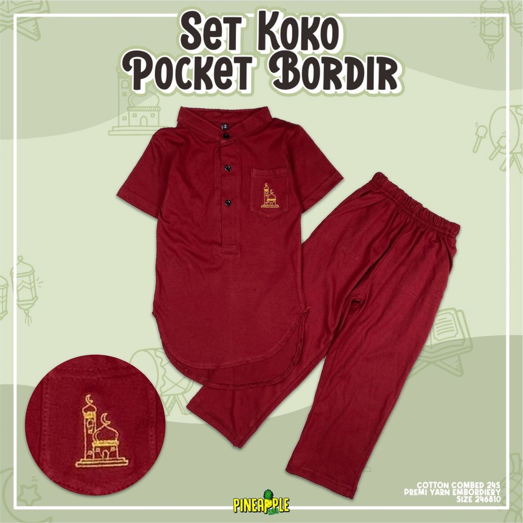 Setelan Koko Pocket Bordir Pineapple Kids Original Kurta Anak Super Premium