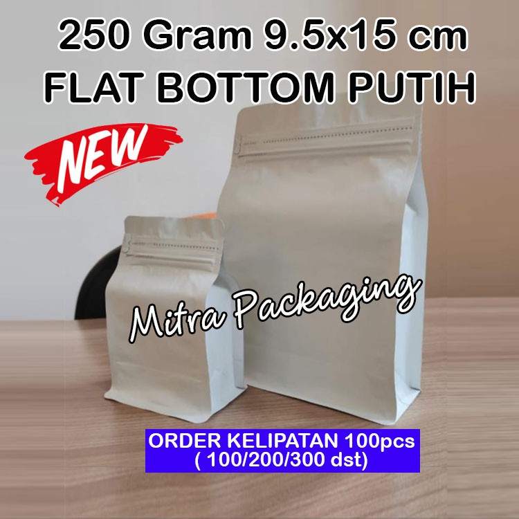 

KPACK KEMASAN KOPI 100GR FLAT BOTTOM SUPER PUTIH 250 + ZIPLOCK ALUMUNIUM FOIL