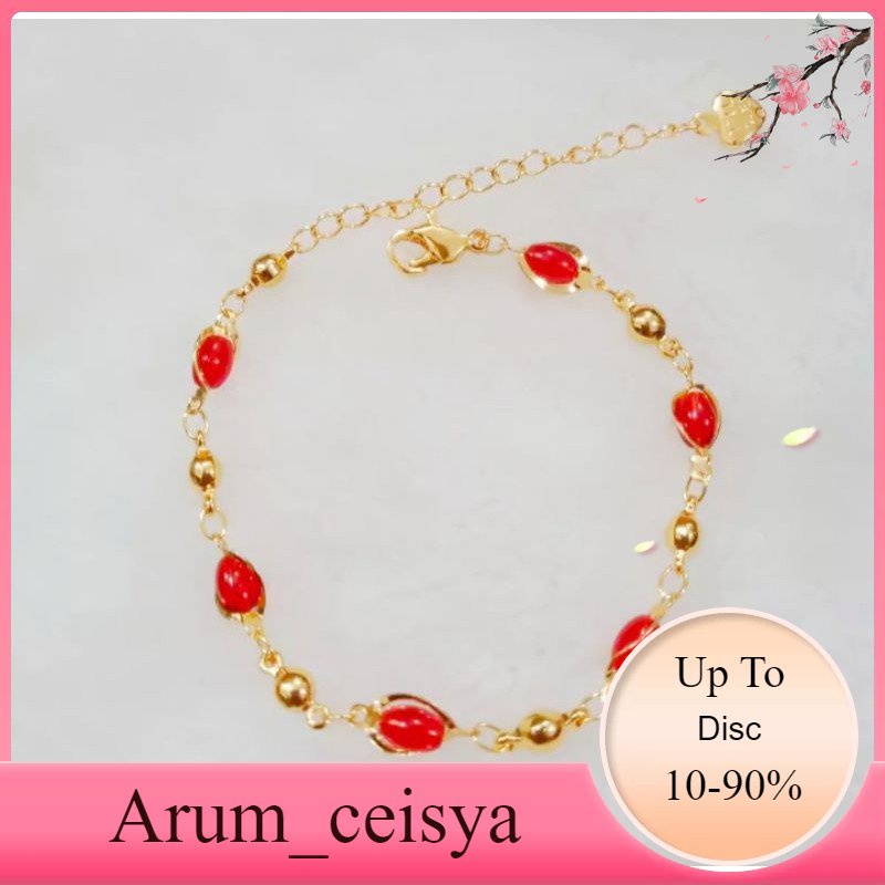 GELANG BATU KRISTAL MERAH OVAL CANTIK