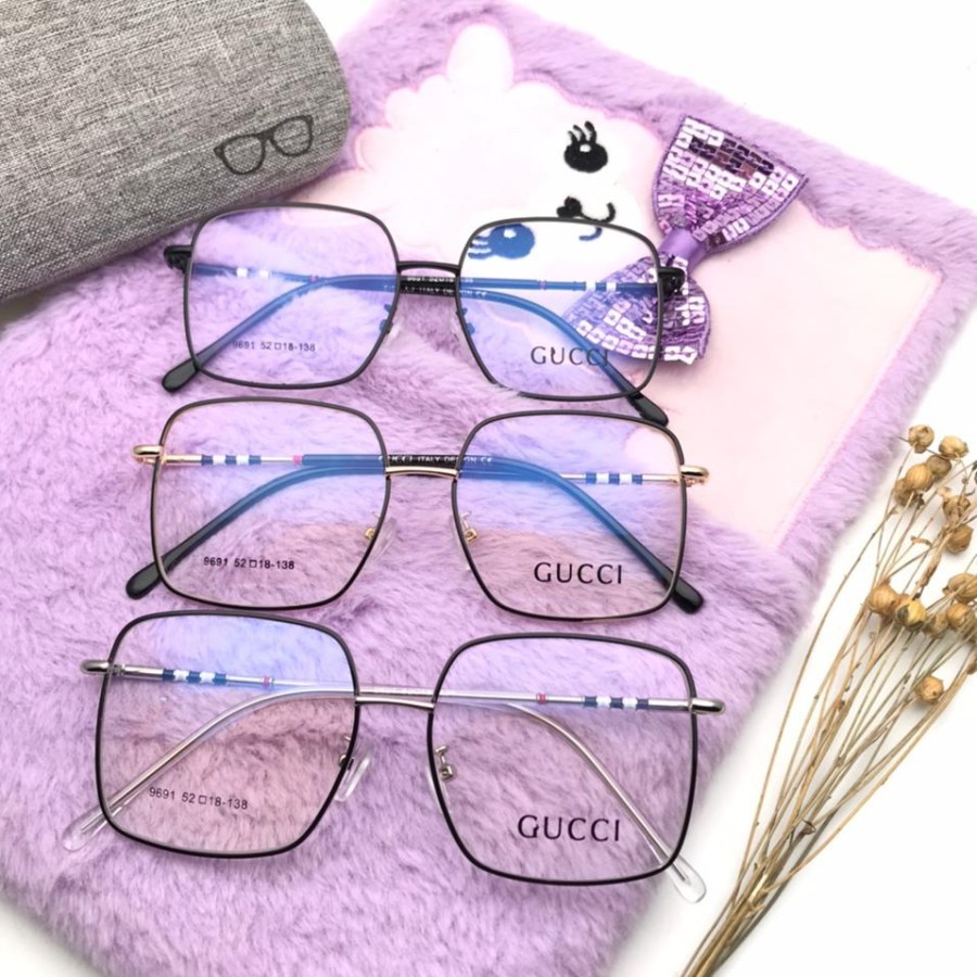 *COD* Frame Kacamata Fashion Semi Kotak Wanita Pria Guccii 9691 Terlaris (paket Full Set)