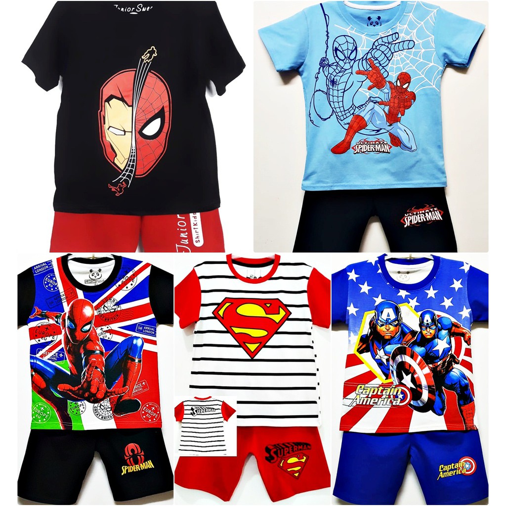 Setelan Baju anak Laki laki superhero 1 10 tahun motif Setelan Baju anak Laki laki superhero 1 10 tahun motif