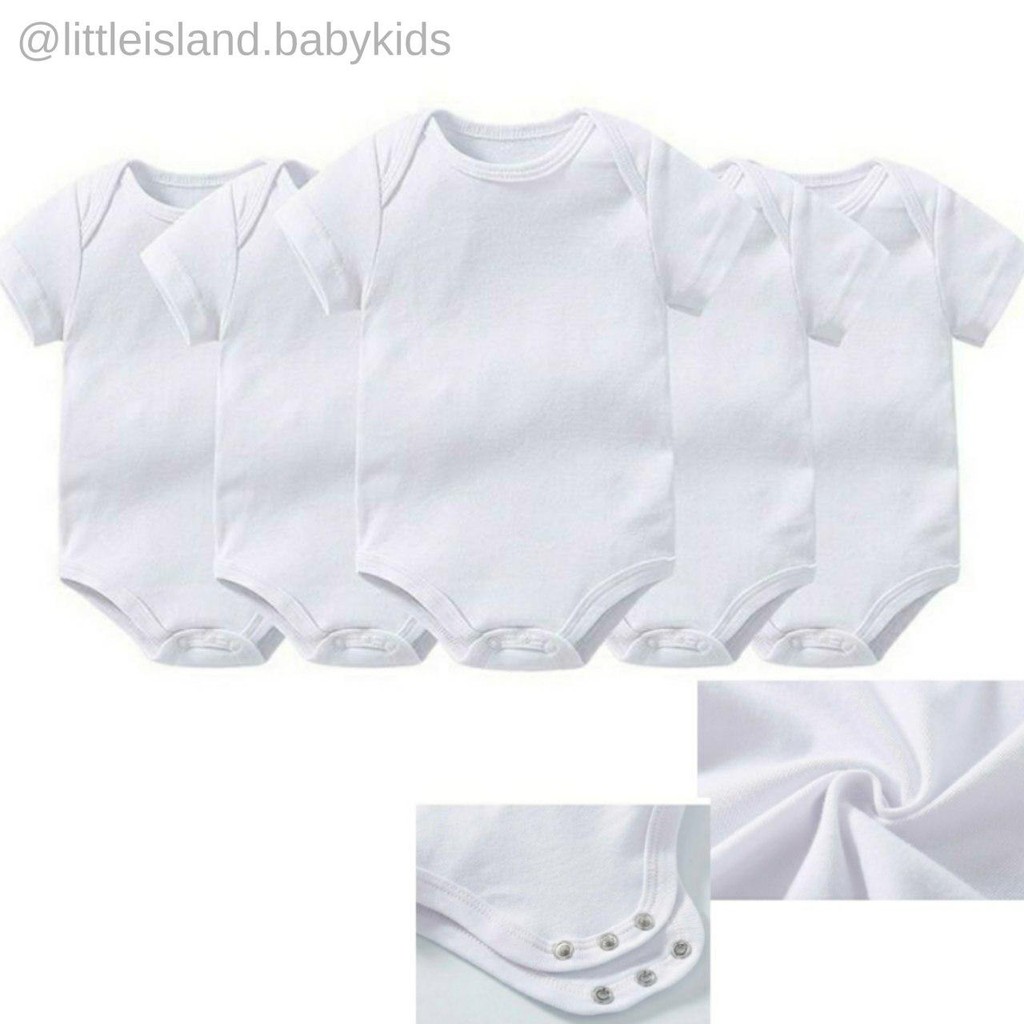 LID9060 - 5 in 1 Jum.per Bayi Lengan Pendek Putih Polos Soft &amp; Comfortable Cotton