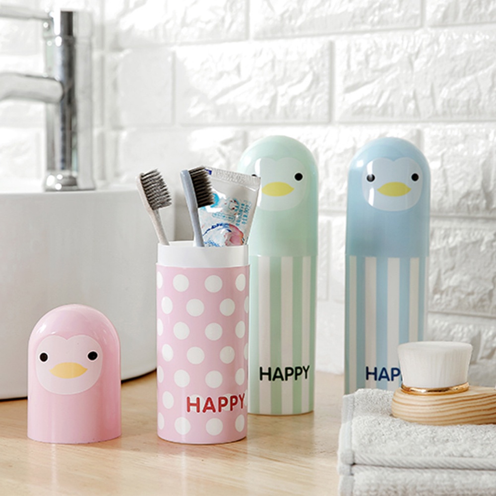 Cartoon Cute Penguin Toothpaste Cup Case Travel Portable Toothbrush Holder Case Hiking Sanitary Ware Suit Storage Box