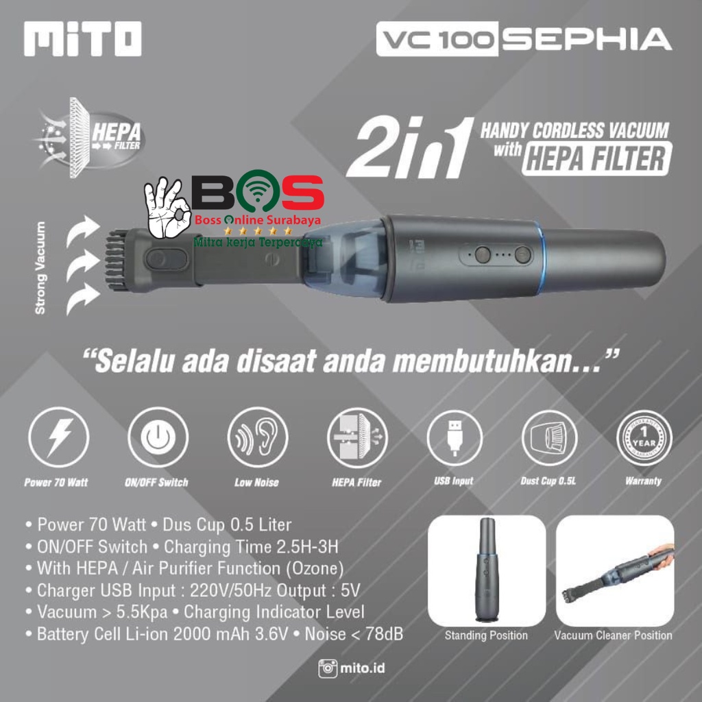 Vacuum Cleaner Mito Wireless Sephia VC 100 2 in 1 Penyedot Debu Mito Mito VC-100 2in1