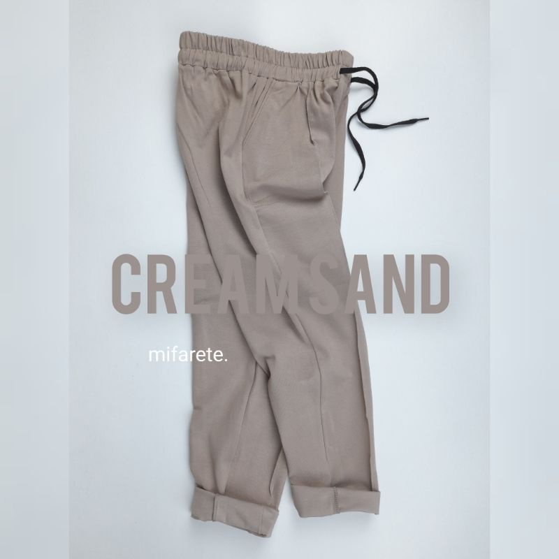 celana wanita basic pants stretch casual pants formal baggy pants legging celana import warna Cream 