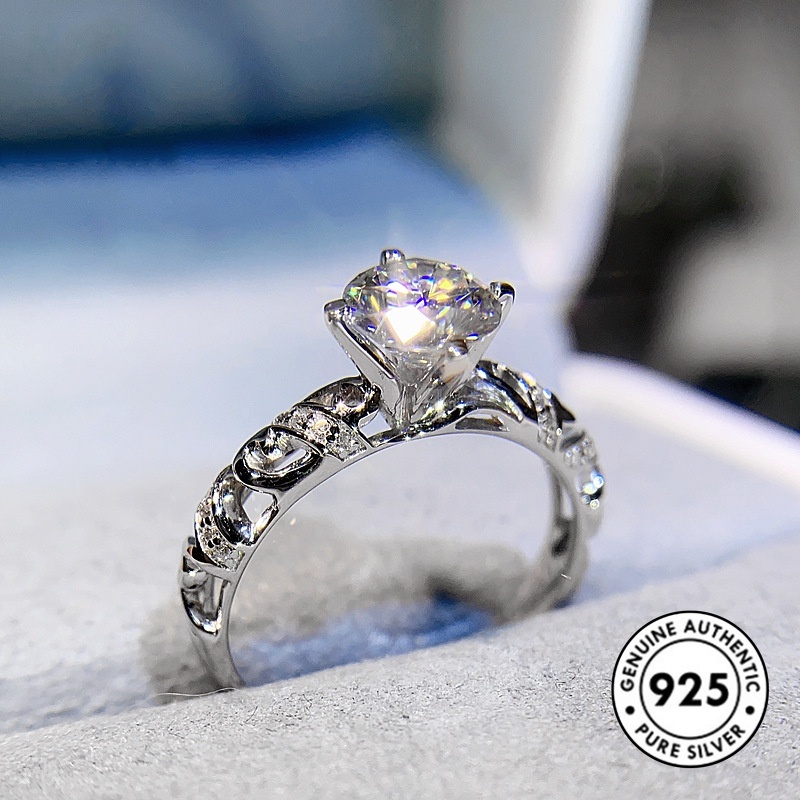 Cincin Sterling Silver 925 Elegan Model Hollow Dengan Berlian Untuk Wanita