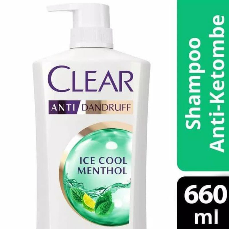 Shampoo Clear Ice Cool Mentol 680ml, sampo anti ketombe warna hijau