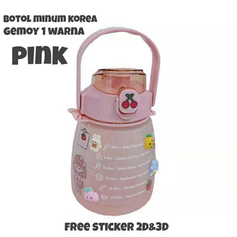 [⚜️RR⚜️] BOTOL MINUM VIRAL 2000ml 2L 2 LITER BOTOL MINUM 2L 2000ml 2 liter BOTOL VIRAL BOTOL MINUM KOREA BOTOL MINUM MOTIVASI BONUS STICKER LUCU-1 warna 1300ml/ PINK