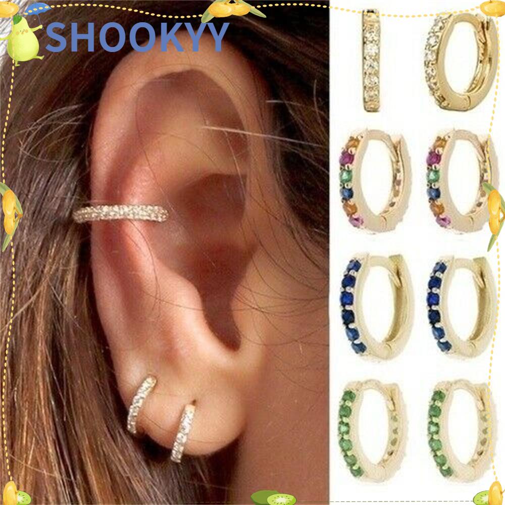 Chookey Anting Tindik Telinga / Hidung Hias Zircon Cz 8mm Warna Gold / Silver / Biru Untuk Pria / Wanita