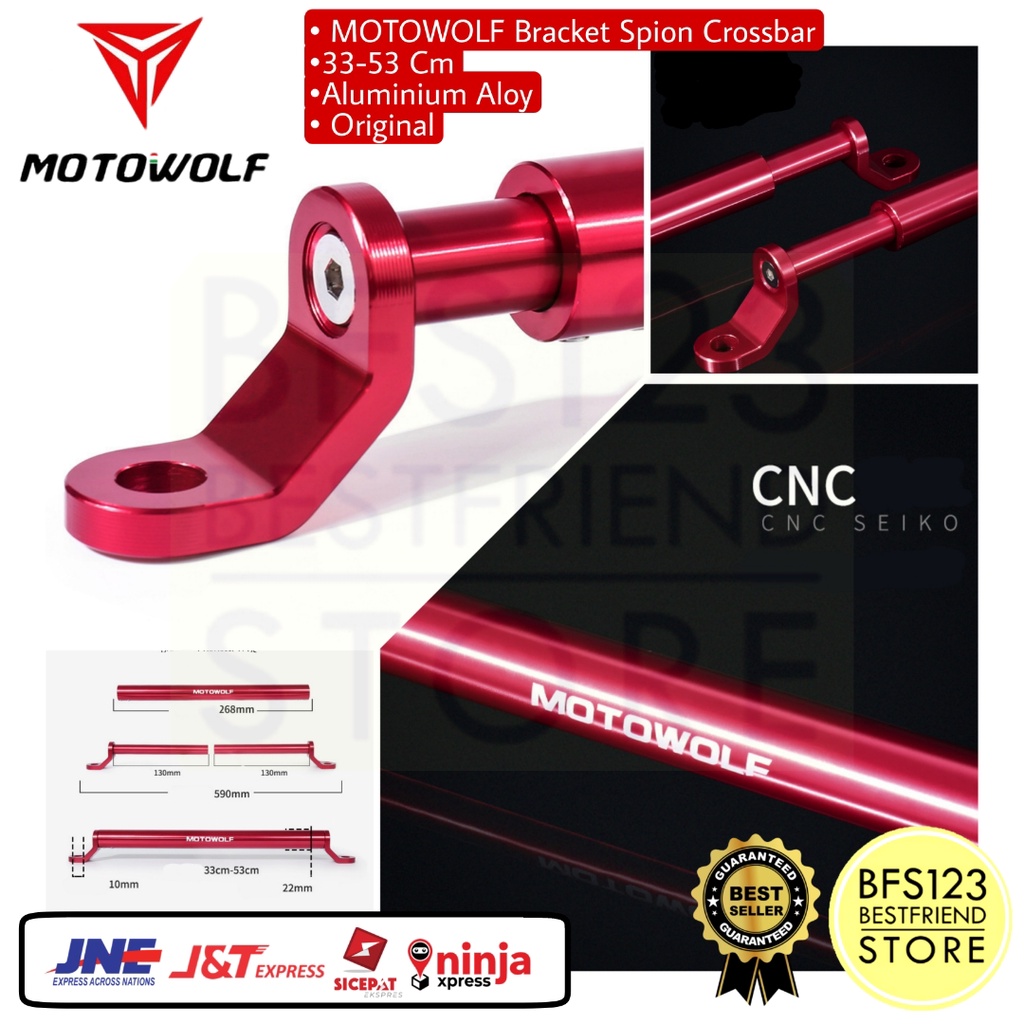 MOTOWOLF Bracket Spion Crossbar Multifungsi 33-53 Cm Aluminium Aloy