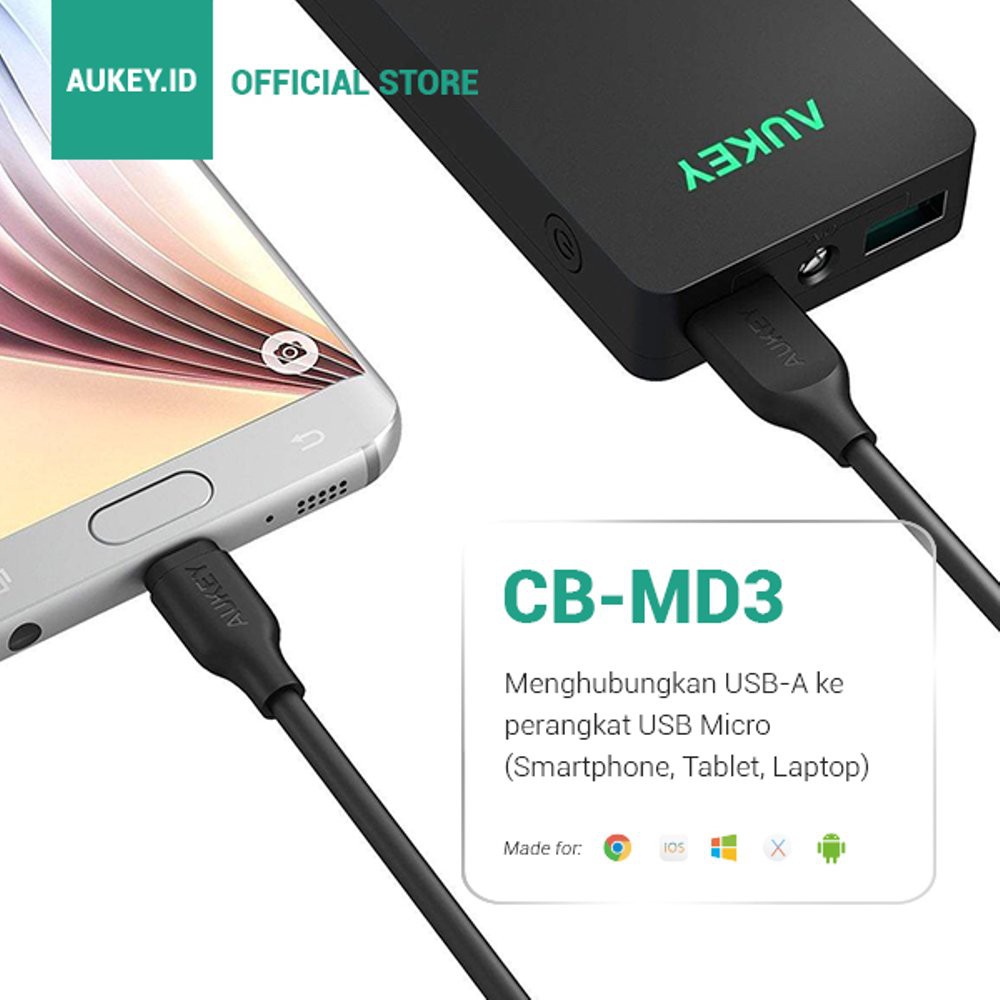 BEST  Aukey CB-MD3 Micro USB Gold Plate isi 3 Per Pack  NEW