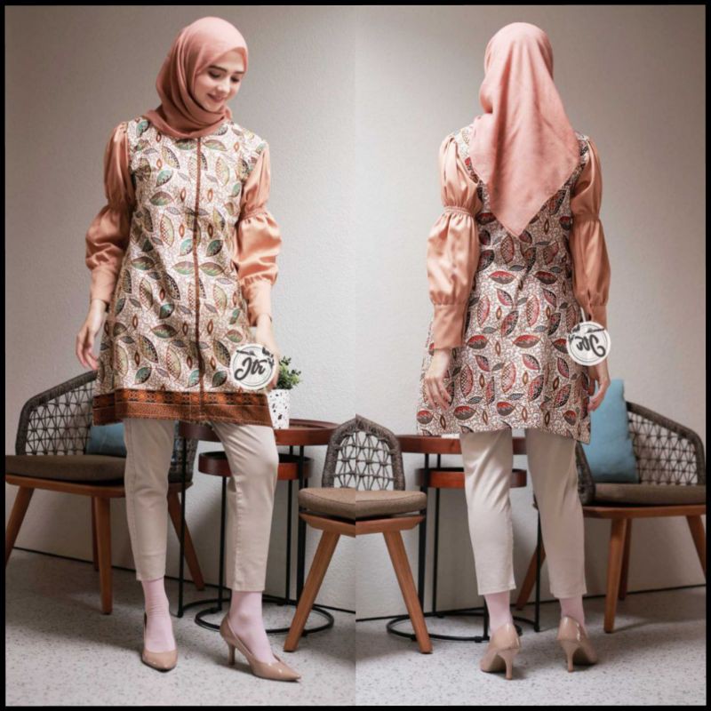 Dress Batik 252 Series / Batik Wanita Modern / Seragam Batik / Tunik Tunic Batik Kombinasi Moscrepe
