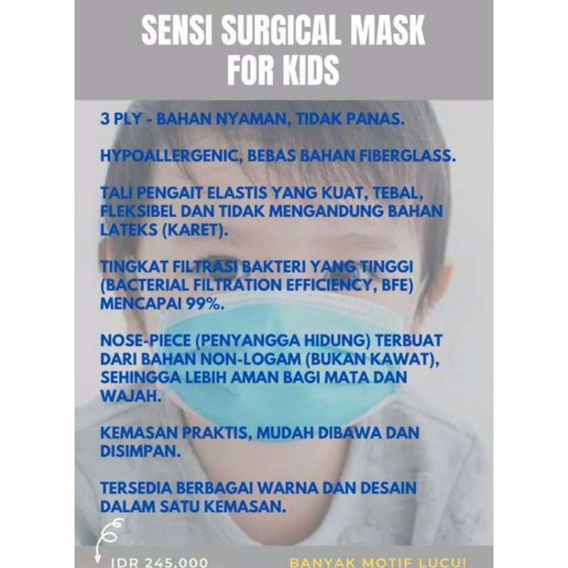 Masker sensi Kids motif cantik masker Anak anak sensi. sensi mask anak isi 5 pcs