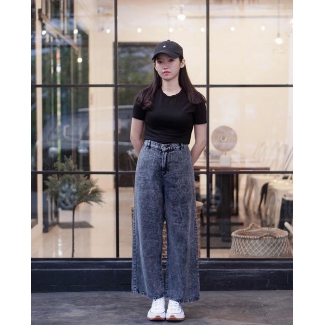 Highwaist Kulot Jeans Wanita Loose Hangover