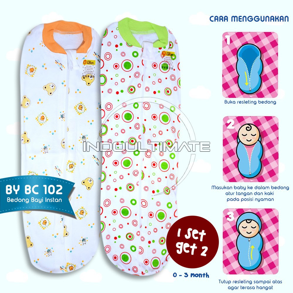 BABY LEON Double Knit Bedong Bayi Instan TEBAL DOUBLE KNIT BC-102 2pcs / Bc-104 4pcs RANDOM MOTIF