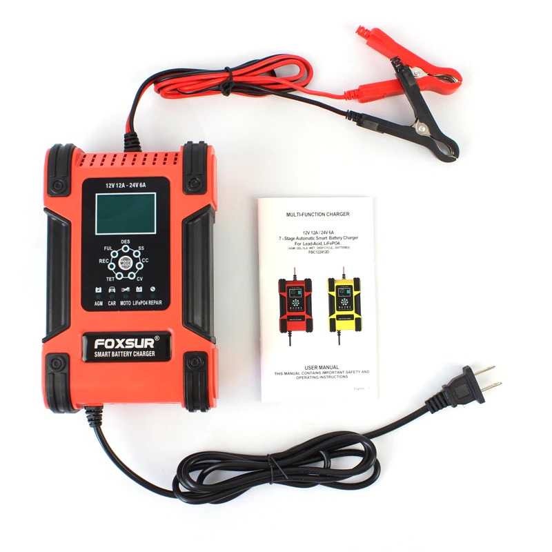 Charger Aki Accu Portable 12-24V 12A 200Ah 105W LCD Automatic Repair