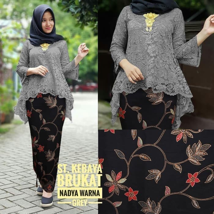KEBAYA BIANCA SET BROKAT/BAJU KEBAYA/KEBAYA WISUDA/kebaya murah/kebaya seragam-set grey