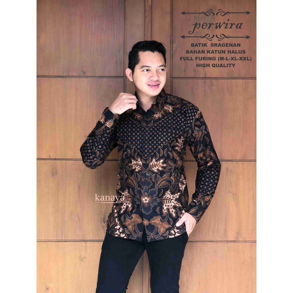 PERWIRA Atasan Baju Kemeja Batik Premium Pria Lapis Furing Batik asli Solo Kanaya Joglo ungu probose