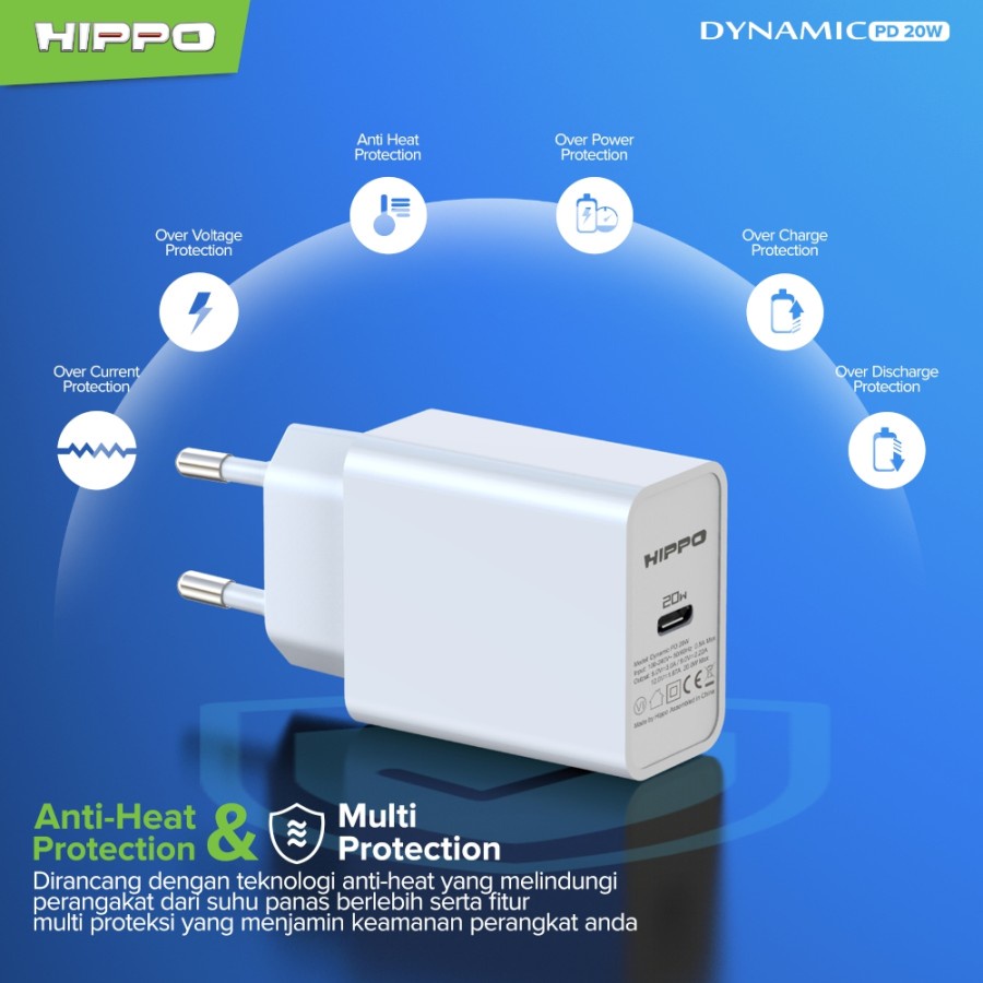 Hippo Adaptor Charger Dynamic 20W Type C Input Quick Charge Fast Charging Original Ori Adapter