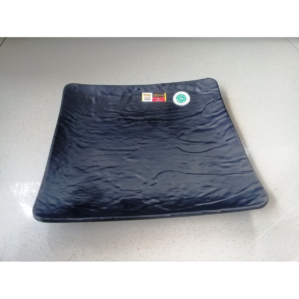 Piring Kotak Relief Batu 9" Hitam Melamine - Golden Dragon P6909A