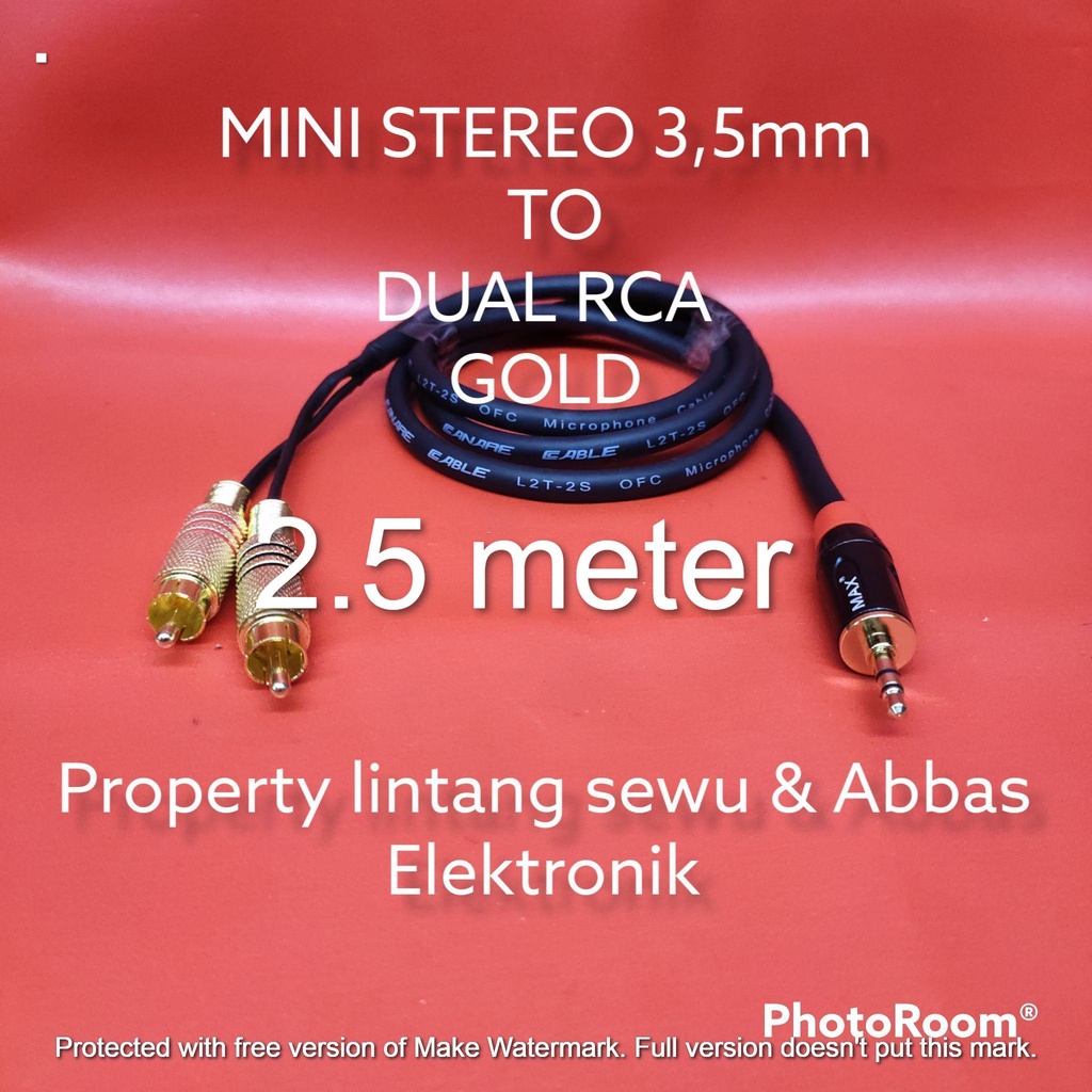 KABEL JEK MINI STEREO TO DUAL RCA GOLD 2.5 METER