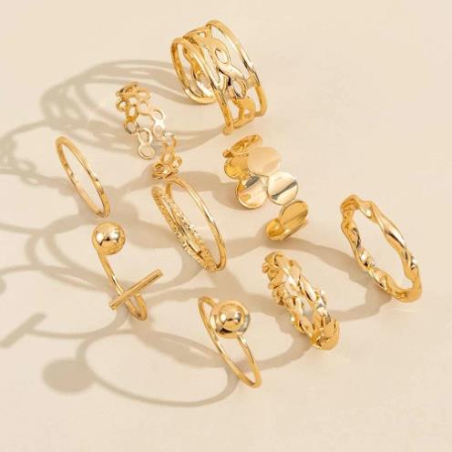 IFYOU 9 Pcs / set Cincin Multilayer Gaya Vintage Warna Emas Untuk Wanita