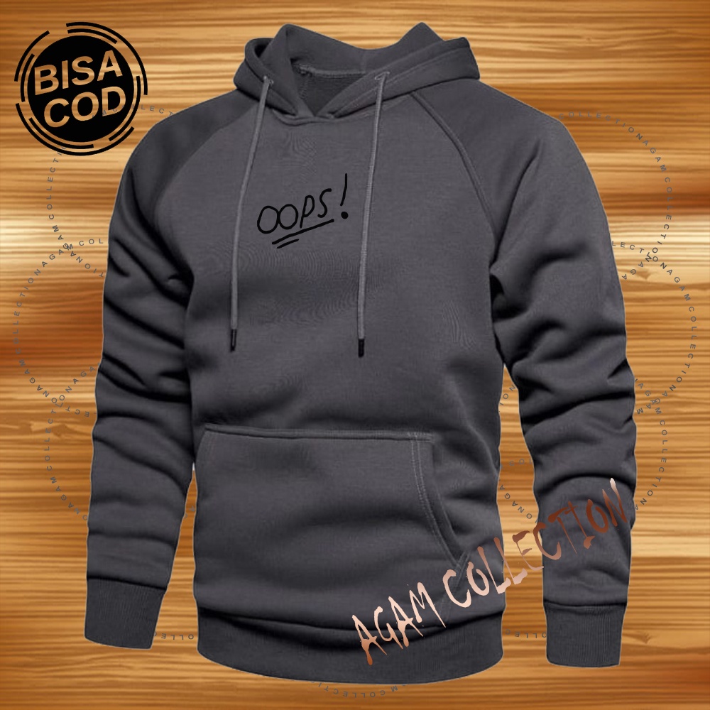 Agam collection Sweater Hoodie Distro Oops Premium Text Hitam Atasan Pria Wanita Big Size