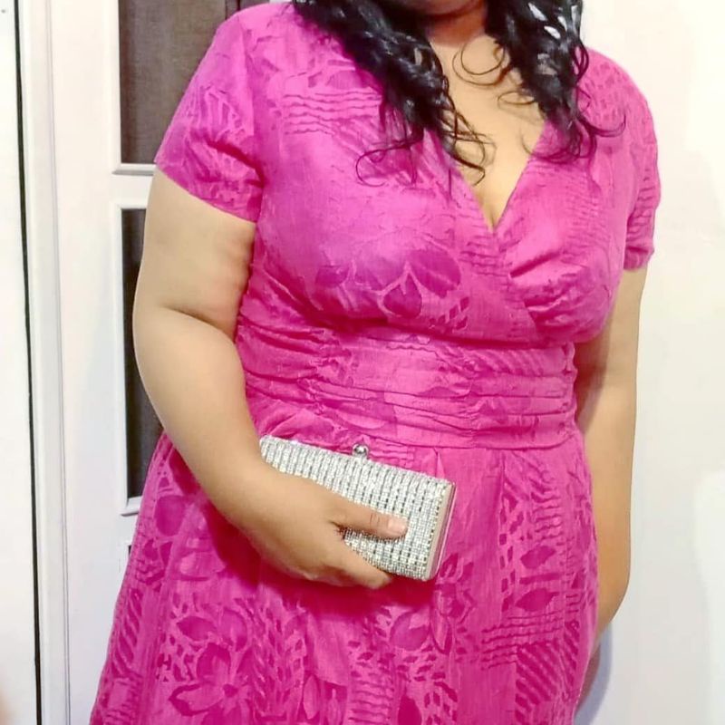 DRESS PREMIUM SIMPLE PESTA FORMAL BIG SIZE JUMBO FUCHSIA PINK CREAM MILO MIDI ALA SELEBGRAM KEBUN BU