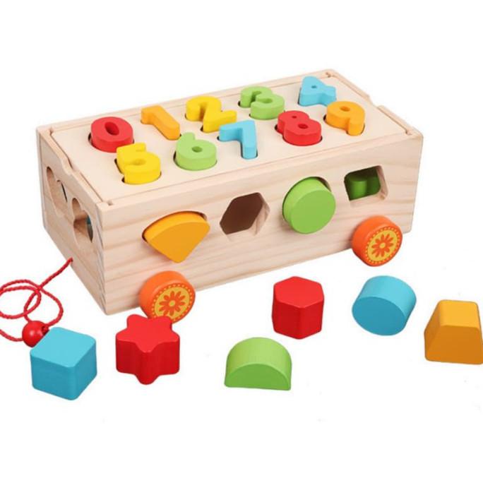 MAINAN EDUKASI SHAPE SORTER SHAPE MATCHING CAR WOODEN TOY