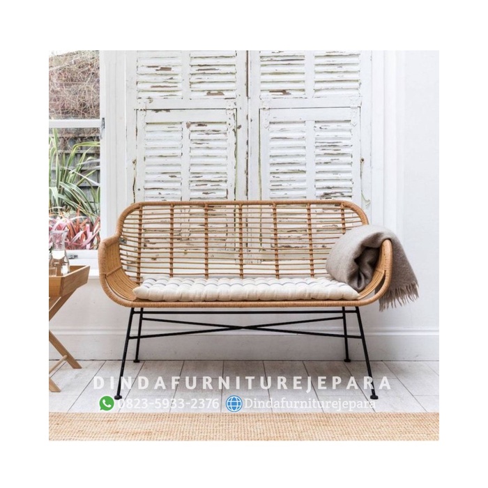 Bangku rotan alami kursi panjang rotan