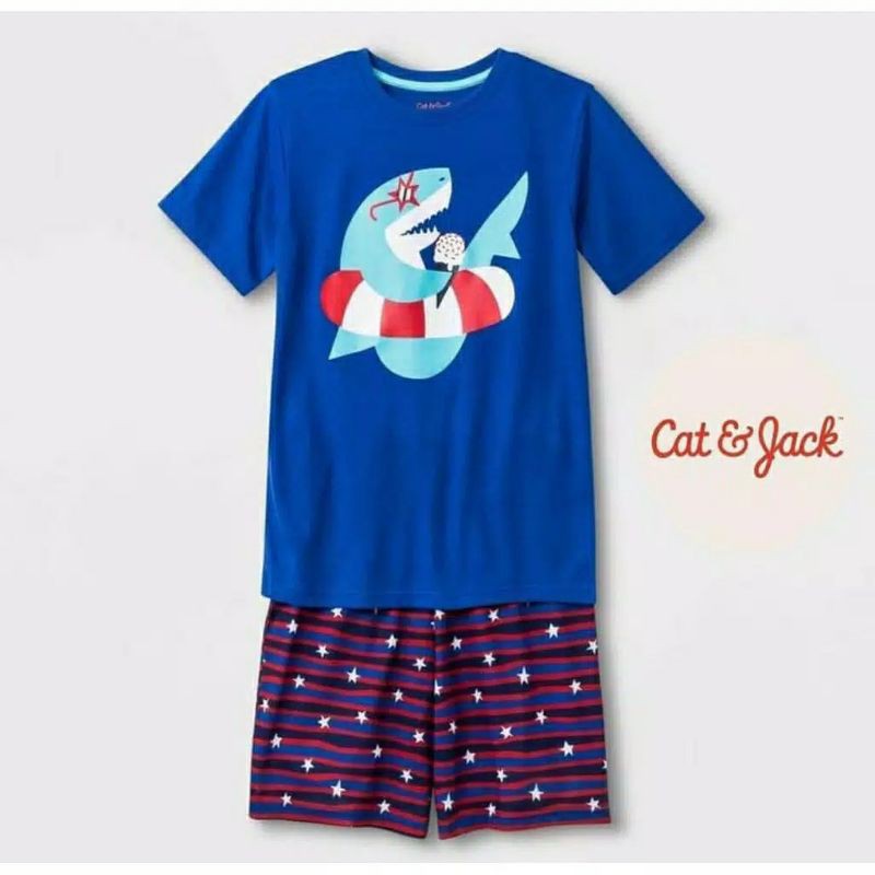 Setelan Anak Cowok Laki Boy Kaos Pendek Tshirt Celana Santai Cat &amp; Jack SHARK 6 7 8 9 10 Tahun