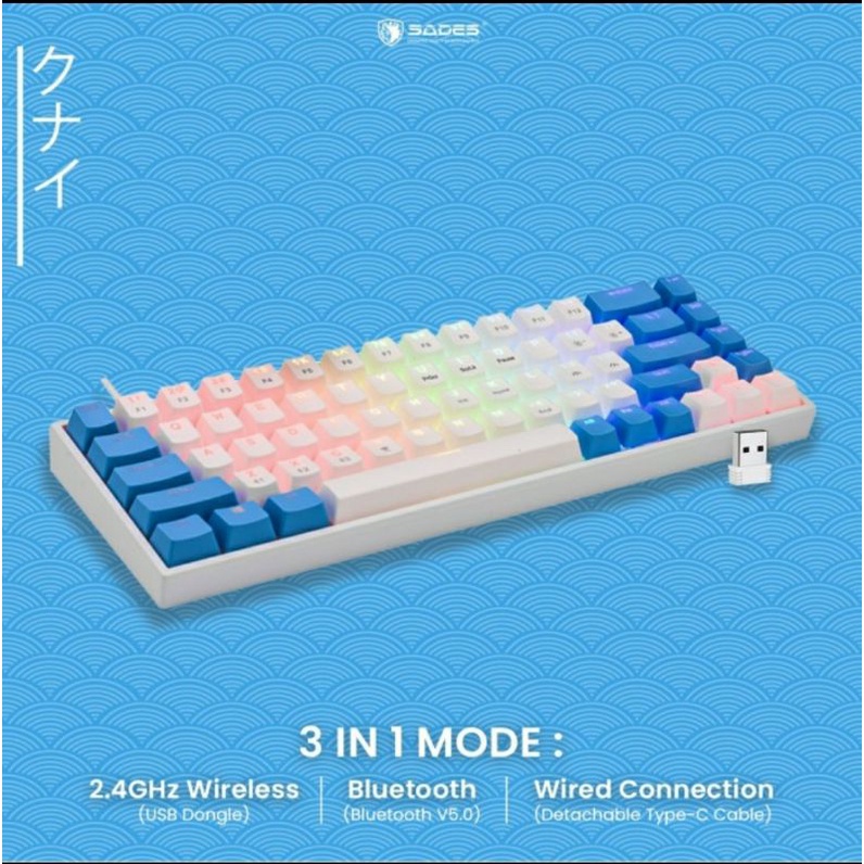 Keyboard SADES KUNAI 3 in 1 Connection Mechanical - Gaming Keyboard - Merah