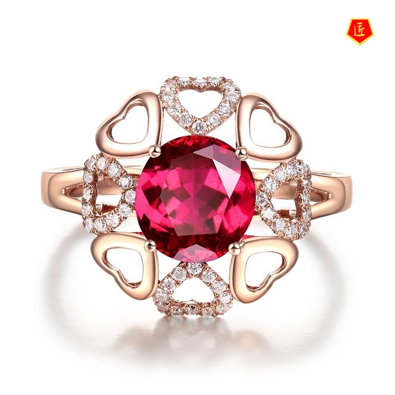 [Ready Stock]Inlaid Red Crystal Ruby Diamond Ring Fashion Elegant