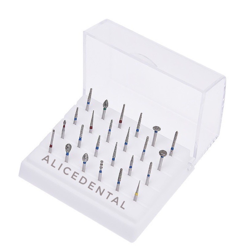 Dental diamond bur highspeed bur gigi set isi 24 high speed + kotak box holder highspeed burs gigi veneer kit preparasi crown bridge