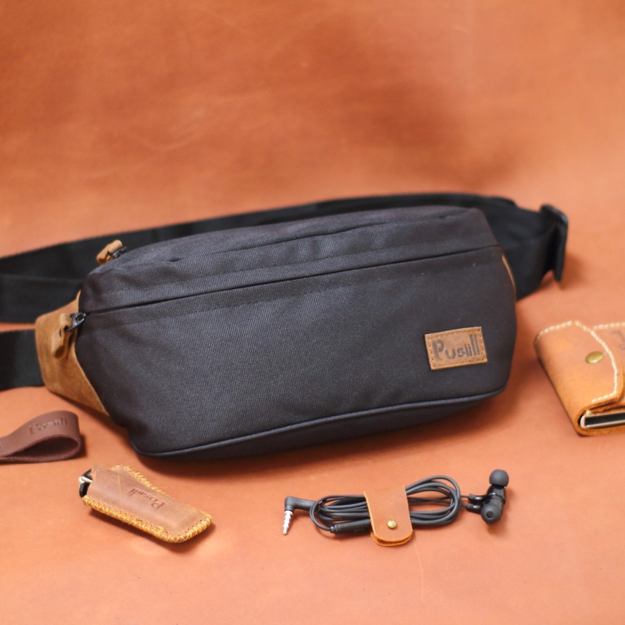tas selempang pria kulit asli pinggang waistbag sling bag bahu dada cowok slempang Pusiill R01- N07