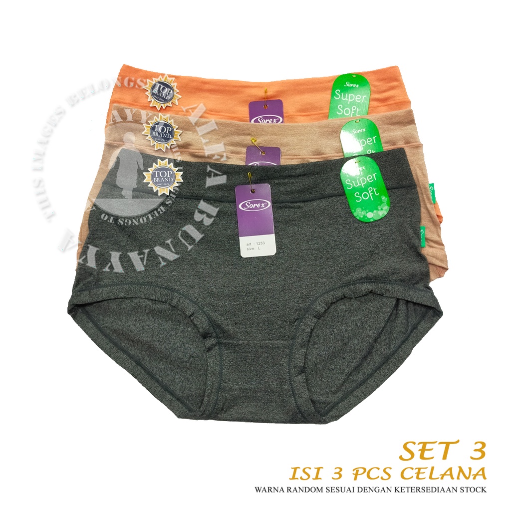 3 Pcs Celana Dalam Wanita SOREX 1253 - MIDI Cutting - Super Soft CD Underwear - Pakaian Dalam Wanita Katun Cotton