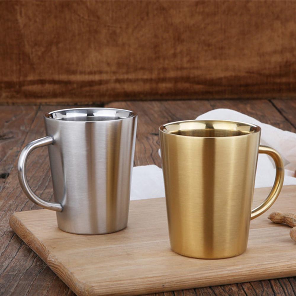 [Elegan] Mug Silver Stainless Steel Dengan Handgrip Kopi Rumah Makan Bar Perlengkapan Minum