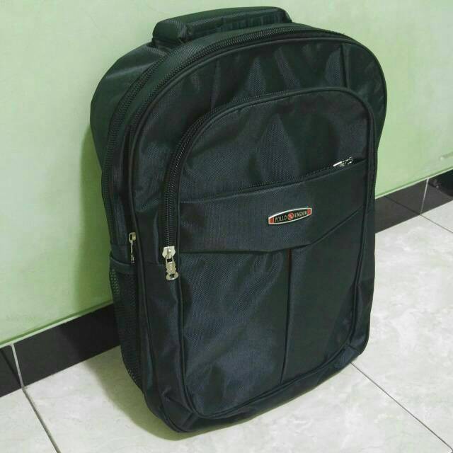 Jual Tas Ransel Laptop Kerja Kantor Kuliah Sekolah Model Polo Hitam