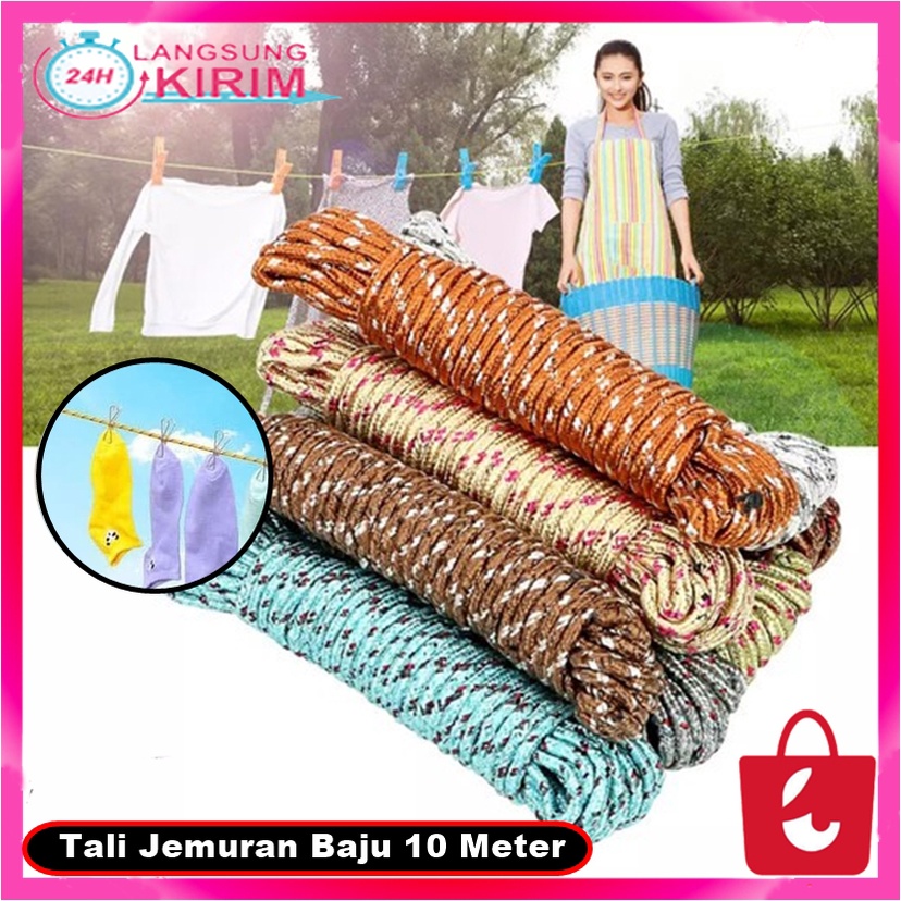 [Promo Terbaru] Tali Jemuran Baju 10 Meter Nylon Woven Ikat Tambang Praktis Anti Slip Super Kuat Mul