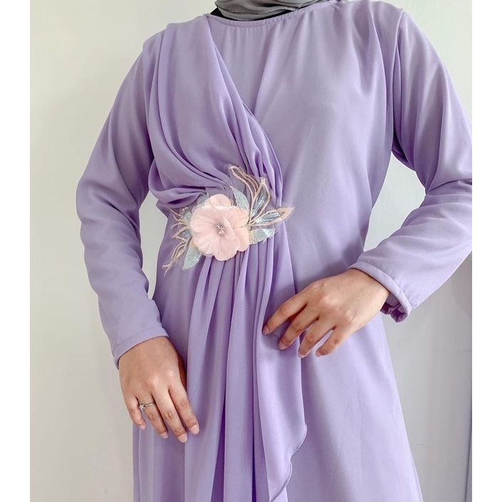 Kinan Flower Dress/Dress Ceruti Ld 116/Dress Polos Jumbo/Dress Lebaran/Dress Pesta/Gamis Lilac