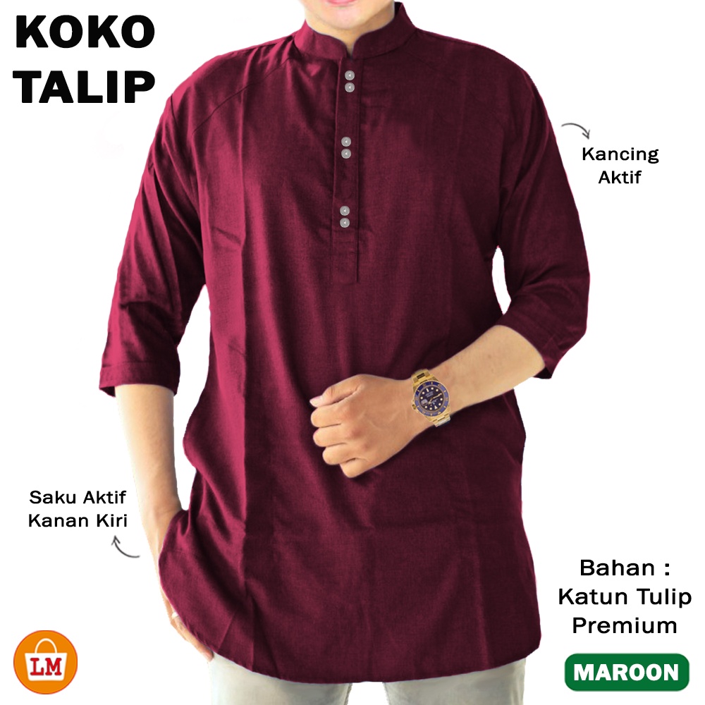 Baju Qurta Pria Muslim KOKO TALIP Katun Lengan 3/4 Size M-2XL LMS 29165