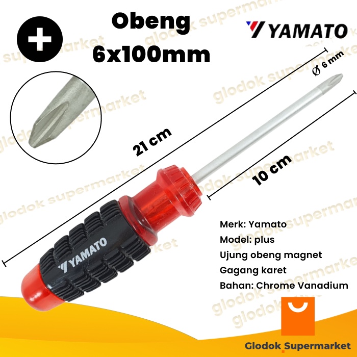 Obeng Plus 4 inch Yamato Diameter 6mm Panjang Besi 10cm Magnet Gagang Karet