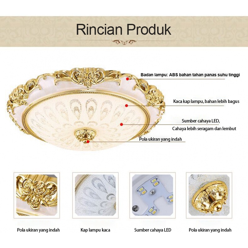 Golden LED Lampu Plafon 3Warna LED Ceiling Light Lampu Hias LED Modern Bentuk Bulat Untuk Lorong Kamar Tidur