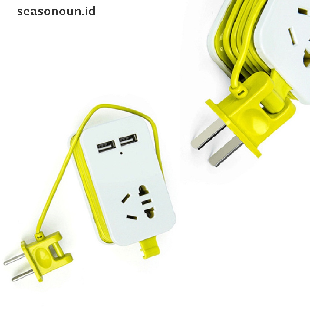 (seasonoun) Kabel Extension Power Strip Portable Panjang 1.5M + 2 Port USB