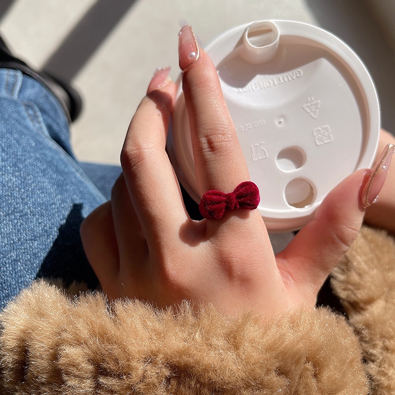 We Flower Cincin Model Terbuka Dapat Disesuaikan Desain Pita Warna Merah Anggur Gaya Vintage Untuk Wanita