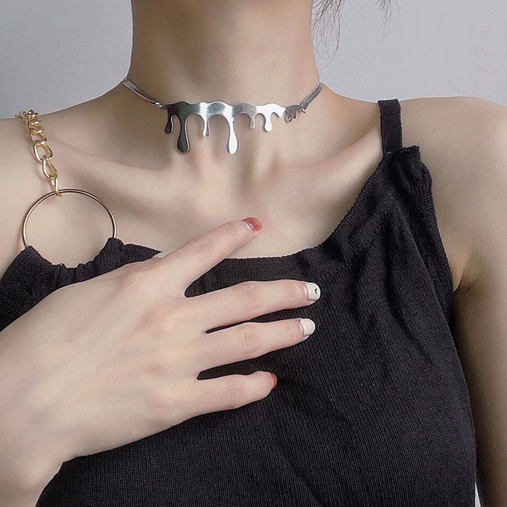 Needway  Party Gift Clavicle Chains Women Girls Fashion Jewelry Necklaces Minimalism Drop Shape Stainless Steel Elegant Cool Hip Hop Punk Choker/Multicolor