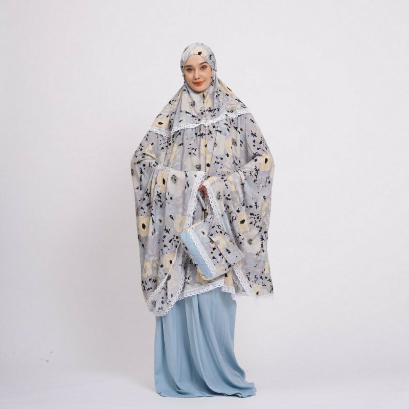 Mukena Tazbiya Arumi Series Grey/Cream/Maroon Jumbo Katun Rayon Adem Motif Cantik